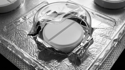 Single White Pill in Blister Pack Macro