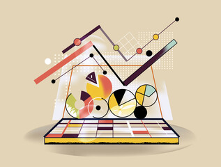Business dashboard with charts and graphs, data analytics and trends
