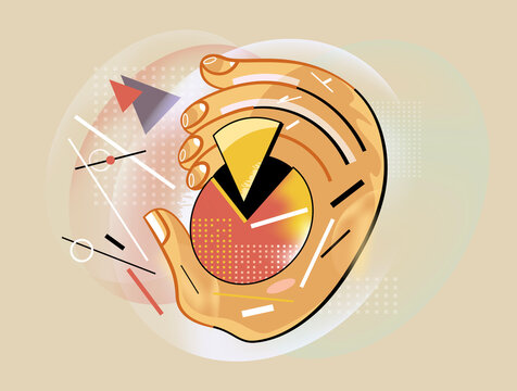 Hand holding pie chart, business analytics and financial data concept