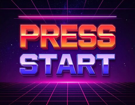 Bold, retro-styled text over a starry backdrop and neon grid - Powered by Adobe