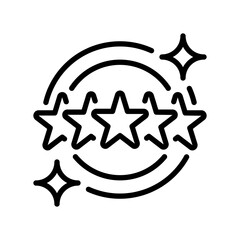 Five Stars Rating Line Icon, Outline Symbol for Maximum Excellence, Perfect Review, Top Quality, High Satisfaction, and Premium Performance. Vector Sign Icon.
