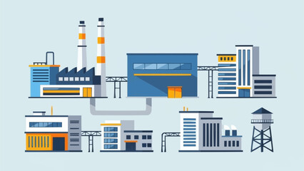 Obraz premium Modern industrial factory complex with multiple buildings and smokestacks.