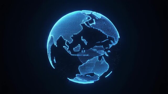 Abstract Digital Earth Globe Glowing blue network lines and dots representing global data, communication, and technology in an interconnected world with a futuristic aesthetic