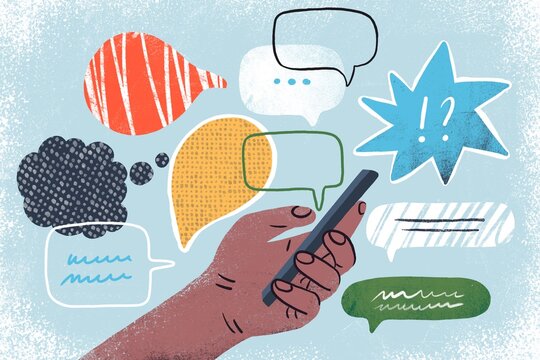 Hand Holding Mobile Phone with Message Icons