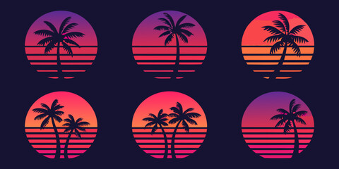 Vaporwave aesthetic featuring palm trees and vibrant sunset gradients