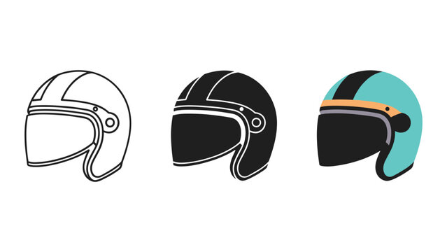 Three different motorcycle helmets