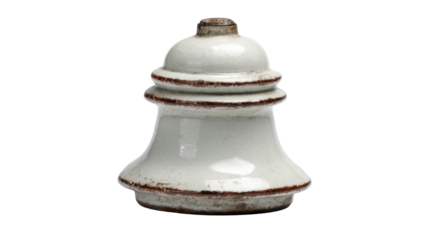 Traditional vintage white ceramic bell decoration with antique clay texture on transparent background