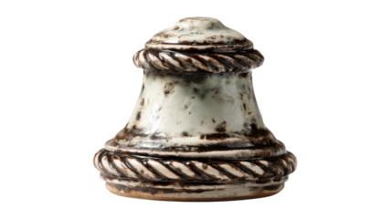 Ancient-style ceramic bishop chess piece with weathered glazed finish, antique game strategy concept, transparent background