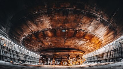 Obraz premium hydrologic. Massive steel caisson supported by jacks in an industrial dry dock setting. safety posters, maintenance manuals, designed for precision metalworking and fabrication facilities.
