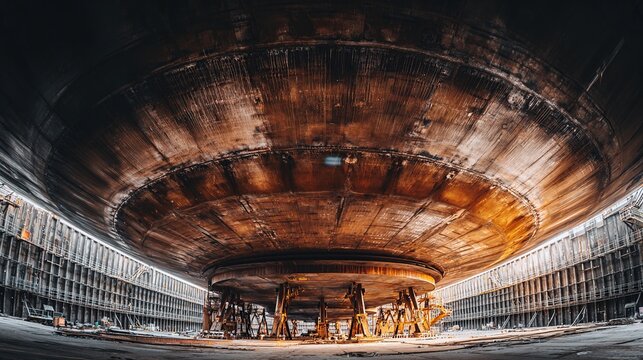 hydrologic. Massive steel caisson supported by jacks in an industrial dry dock setting. safety posters, maintenance manuals, designed for precision metalworking and fabrication facilities.