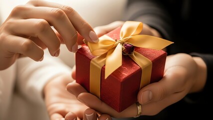 Red gift box with gold ribbon