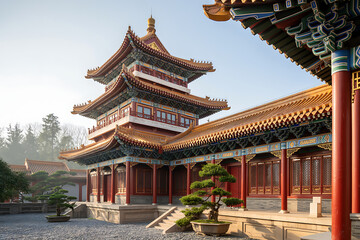 Fototapeta premium Chinese Temple Complex with Pagoda asian architecture