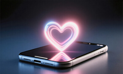 Smartphone screen glowing with abstract heart-shaped light reflection modern digital valentine  Generative AI