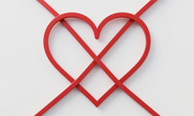 Two parallel red lines almost touching forming abstract heart through negative space  Generative AI