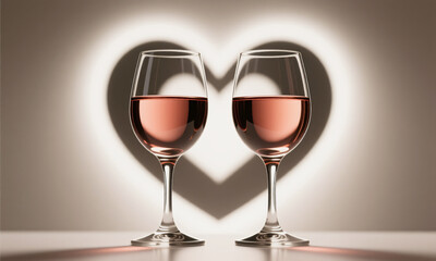 Two wine glasses placed apart creating heart shape through reflections modern valentine  Generative AI