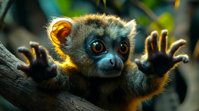 Curious monkey reaching out from a tree branch
