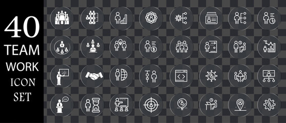 Teamwork and Business Management Line Icons Set - Vector Collection for Collaboration, Strategy, and HR. Ui design icon sheet.
