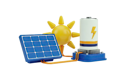 Solar Panel, Sun, and Battery Icon
