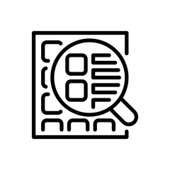 Data Search Line Icon, Outline Symbol for Information Discovery, Database Query, Keyword Filtering, Analytical Retrieval, and Content Finding. Vector Sign Icon.