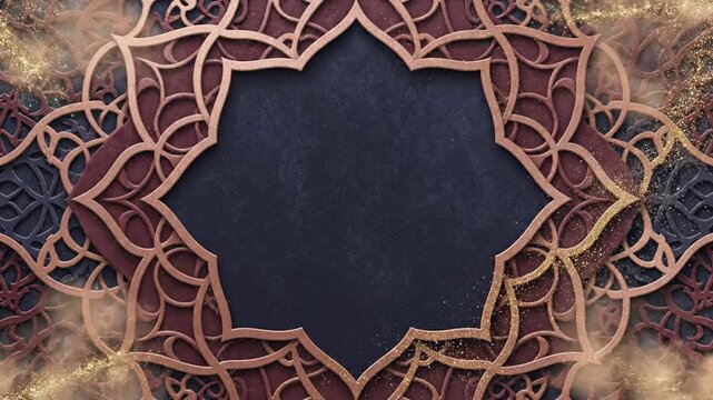 Intricate Golden Mandala Pattern with Dark Central Space for Text or Graphics.