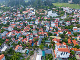 Colorful rooftops and congested buildings in the rural township