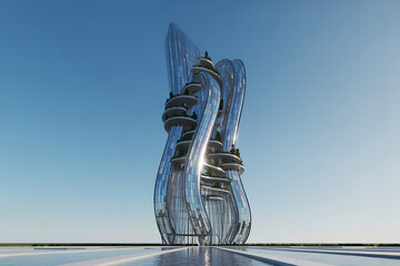 Futuristic Glass Building with Curved Balconies