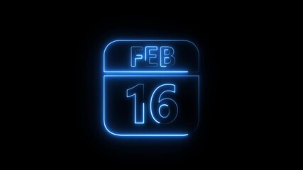 Glowing neon 16 February icon .a neon sign with a calendar that says "16 DAYS". HD Video motion graphic animation isolated on transparent background.