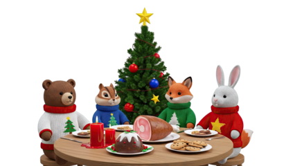 Animated Animals Celebrating Christmas Dinner