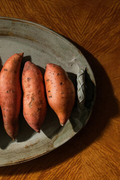 Elegant Trio of Sweet Potatoes on a Dish