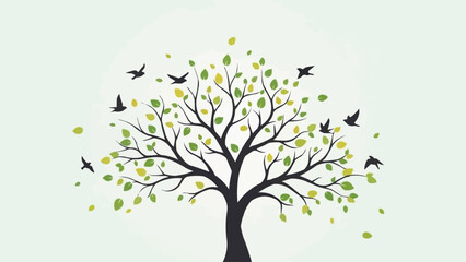 Obraz premium Stylized Tree with Birds Flying Around in a Whimsical Design.