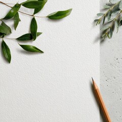 letterhead scene with minimal greenery and pencil