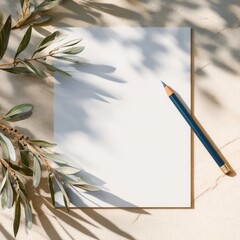 marketing document mockup with pencil and foliage
