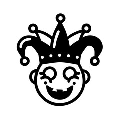 Monochromatic Jester Icon: Stylized Clown Face wit