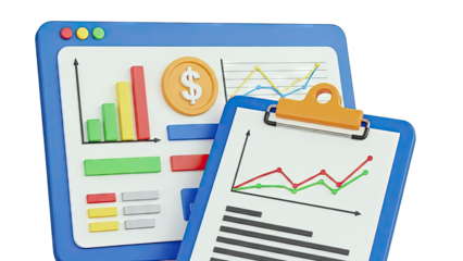 3D Illustration of Financial Charts and Data Analysis