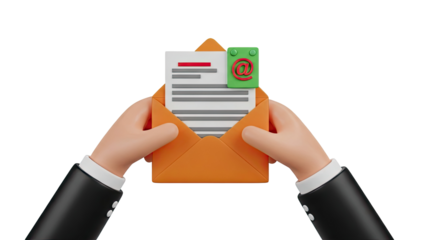 3D Illustration of Hands Holding an Open Envelope with Email Icon