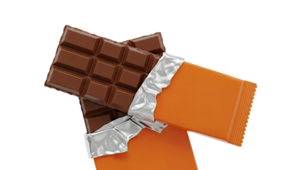 Chocolate bar with orange wrapper and silver foil