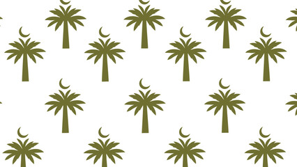 Green palm tree pattern with crescent moons Vector
