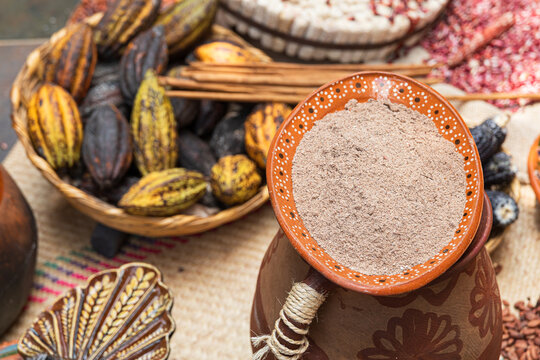 Rich Selection of cacao, corn, cinnamon and corn flour 