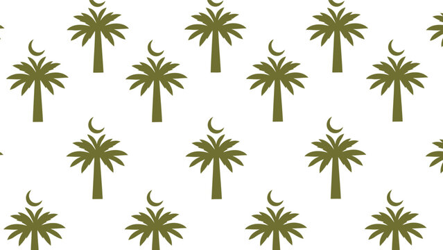 Green palm tree pattern with crescent moons Vector