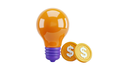 Orange light bulb with dollar coins