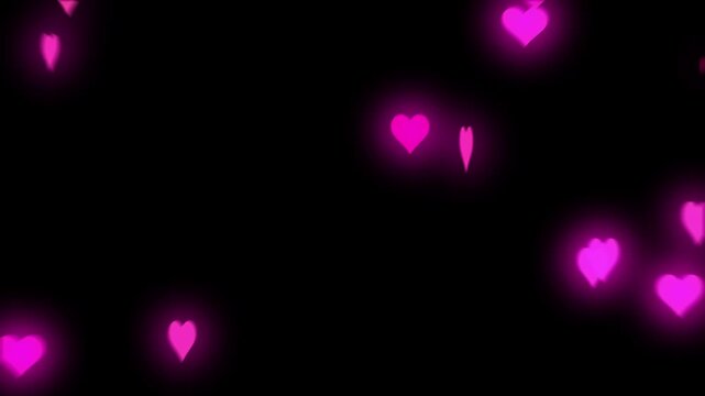 falling pink heart valentine theme with pink glow light in alpha channel background
