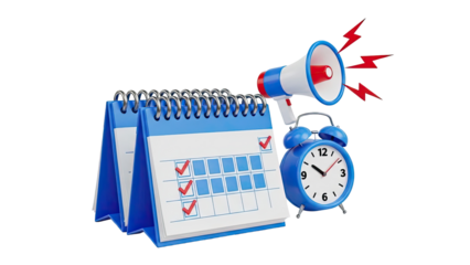 Calendar, Alarm Clock, and Megaphone Icon - Time Management and Announcement Concept