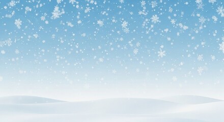 Blue Winter Snowfall Background with Falling Snowflakes and Snow Drifts