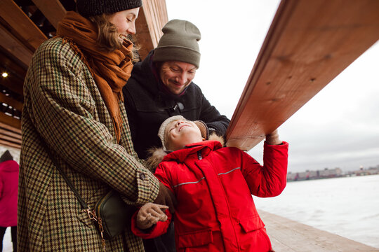 The family is ice skating