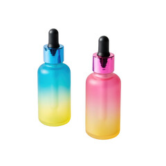 Colorful gradient dropper bottles isolated on transparent background