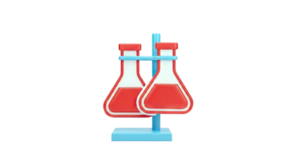 Two Erlenmeyer Flasks with Red Liquid on Stand
