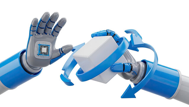 Robotic Arms with Integrated Circuit and Manipulating a Cube - Powered by Adobe