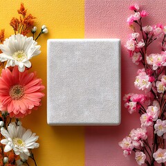 White Canvas and Spring Flowers on Split Background square canvas blank canvas