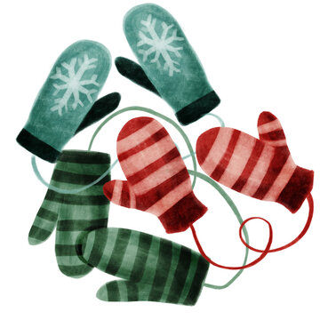 Festive winter woollen mitten illustration