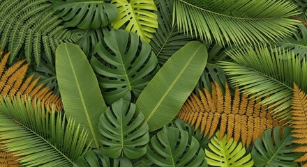 Vibrant Green and Brown Tropical Palm Leaves Background